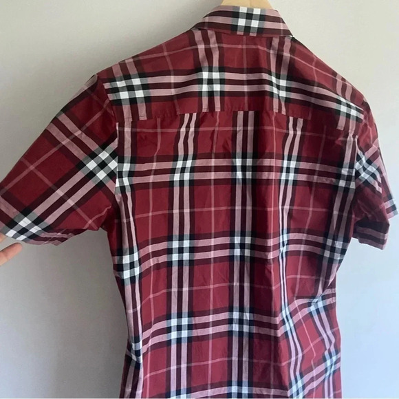BURBERRY Red Poplin Check Short Sleeve Shirt Sz XS - Picture 5 of 10
